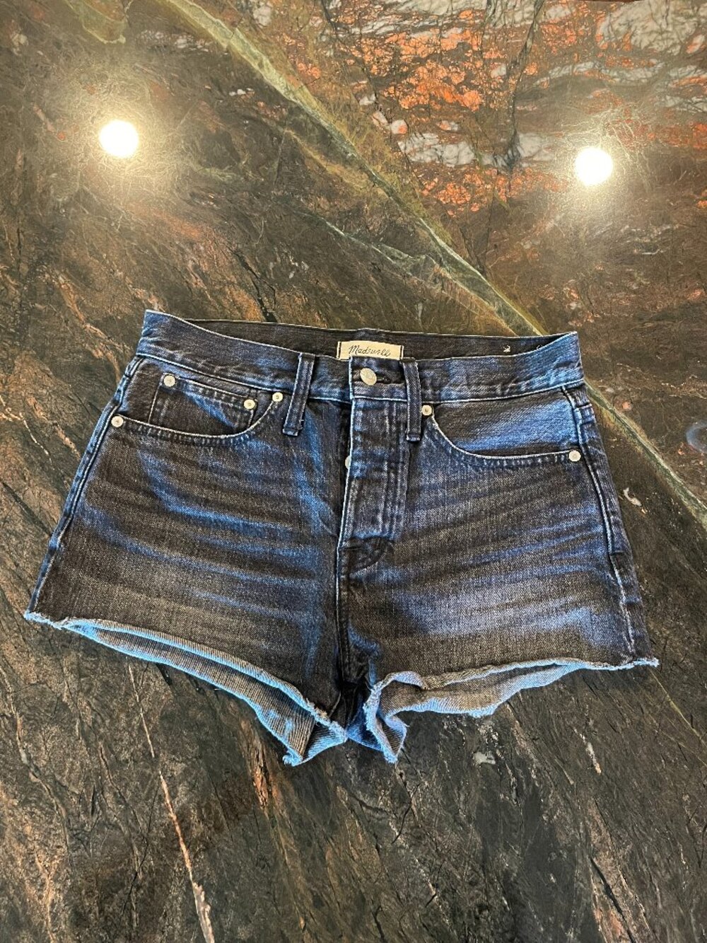 Madewell Relaxed Denim Shorts Button Fly Dark Wash Size 26
